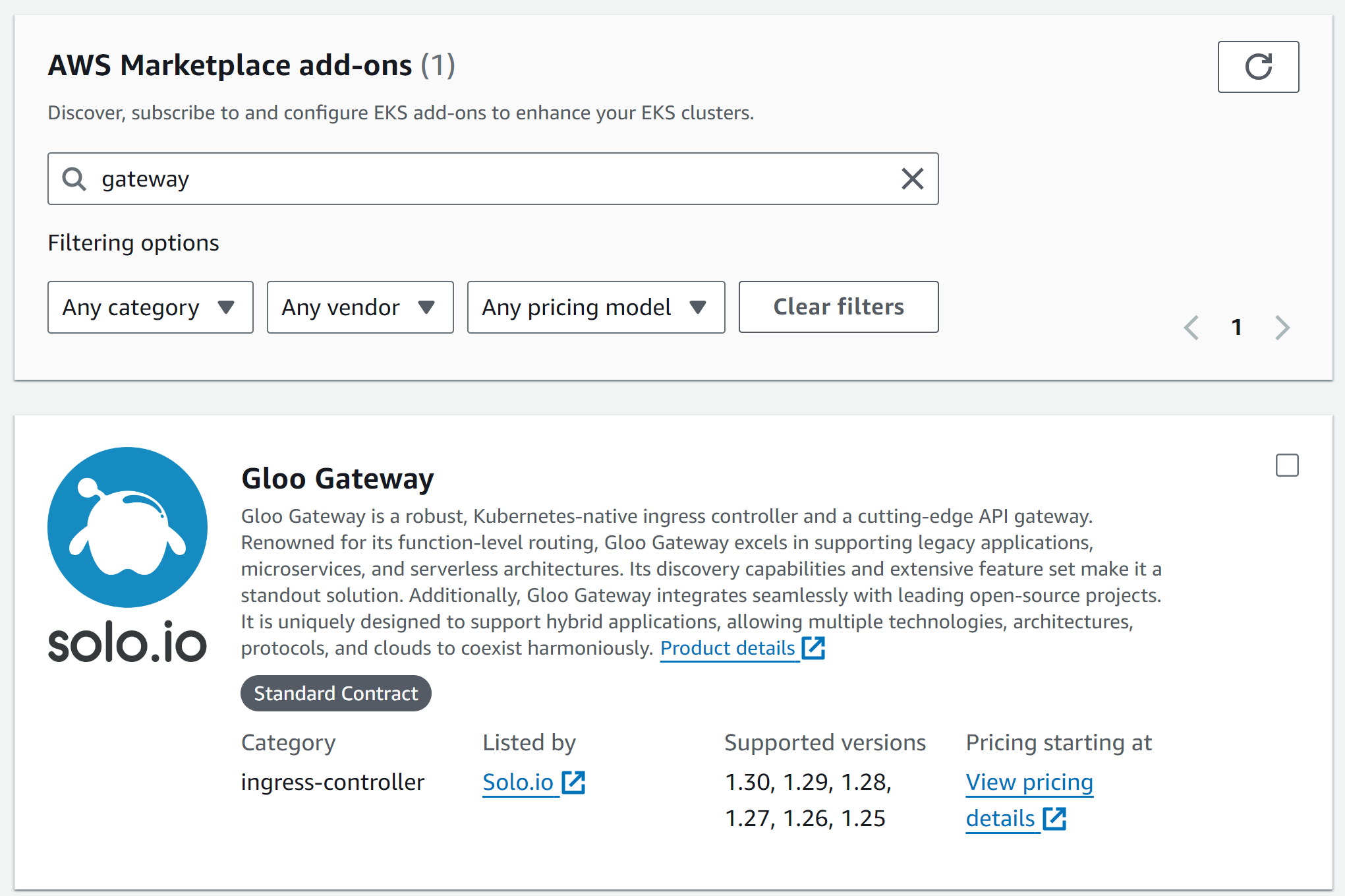 Figure: Find the Gloo Gateway add-on for EKS