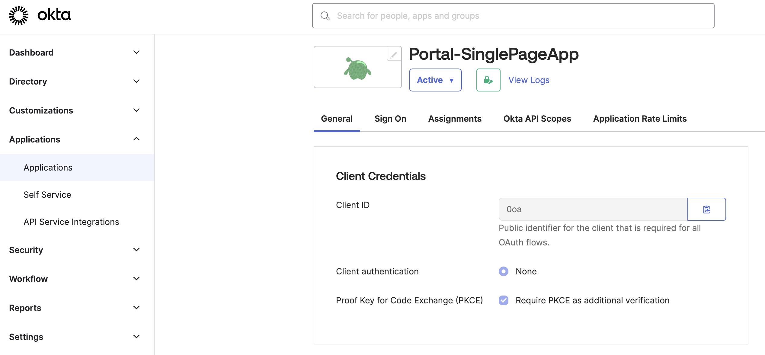 Figure: Okta General tab