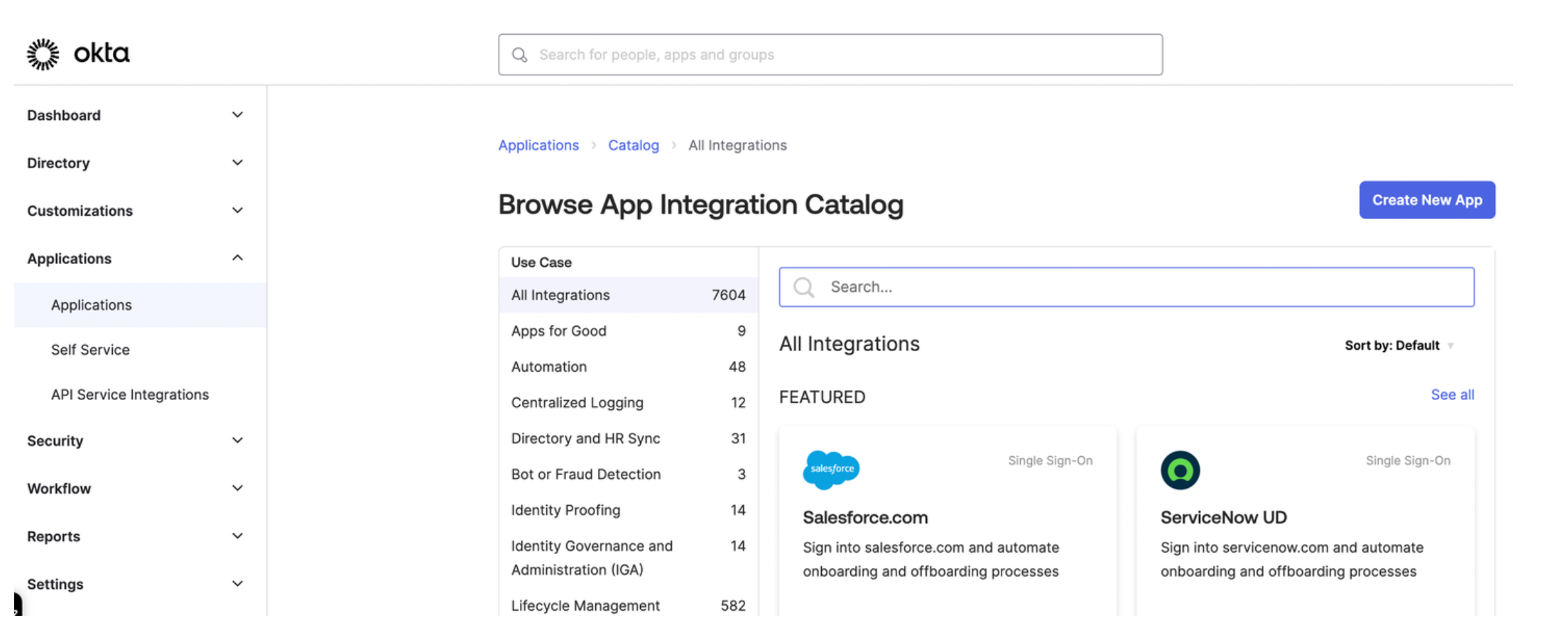 Figure: Okta application dashboard