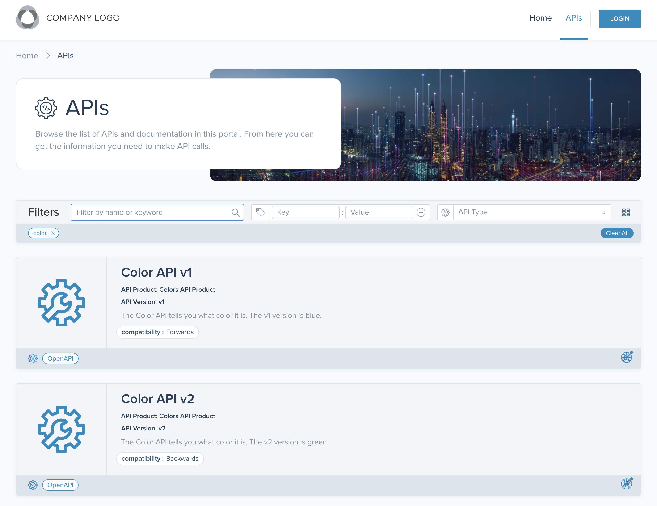 Color API products in the frontend developer portal
