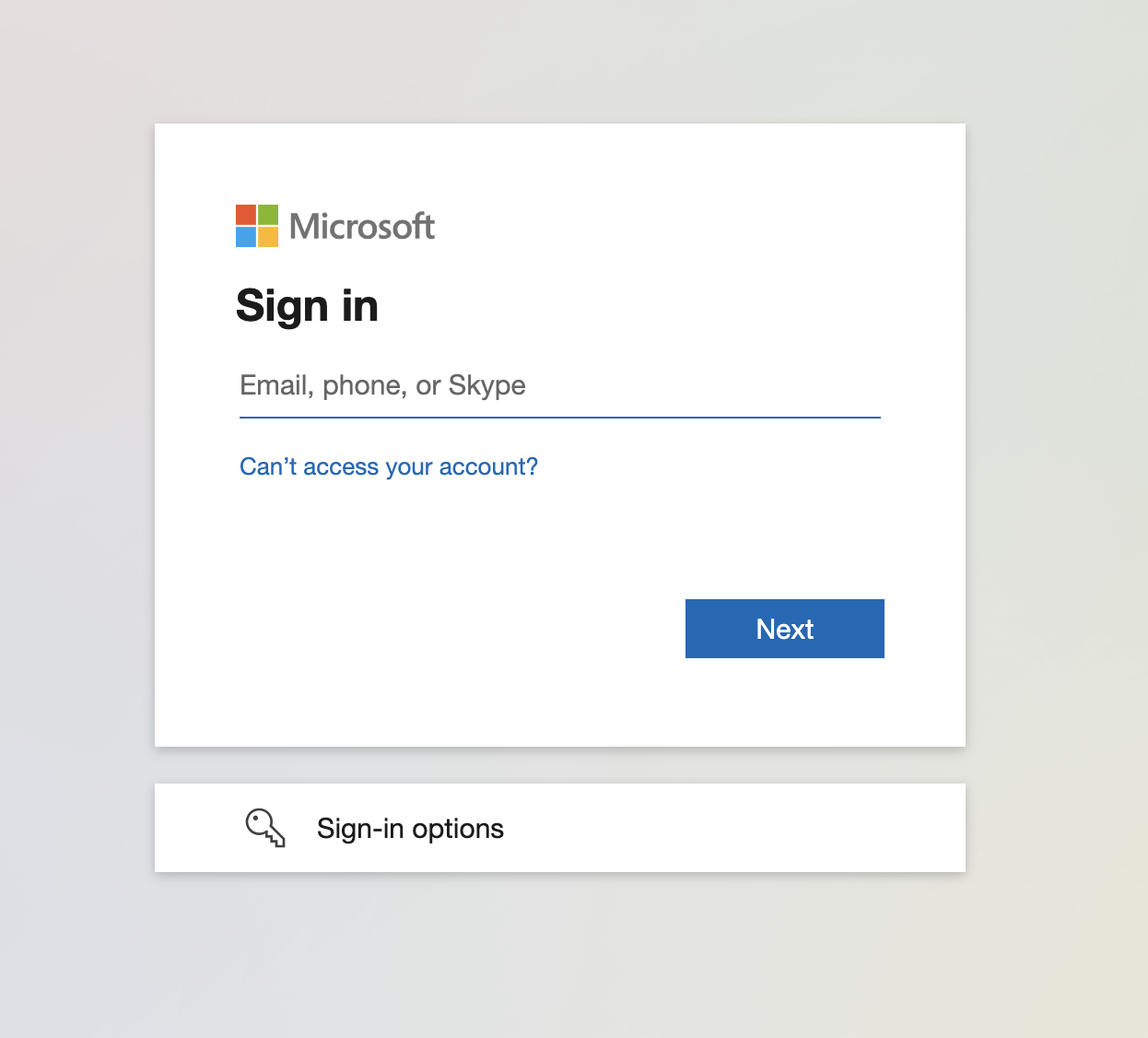 Microsoft login page