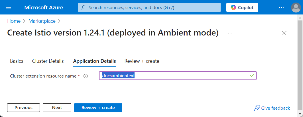 Figure: Application Details page of AKS Extension