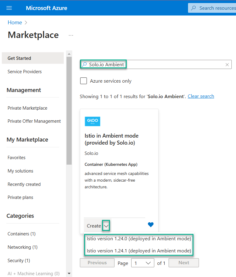 Figure: Search for Solo Extension in Azure Marketplace