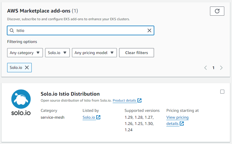 Figure: Find the Solo add-on for EKS