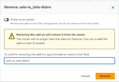 Figure: Remove the Solo add-on for EKS