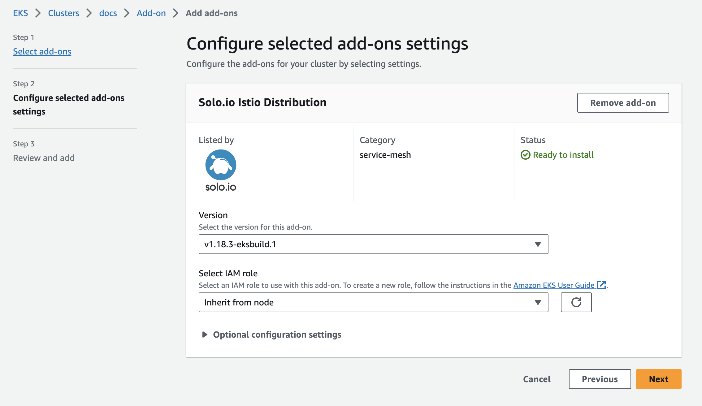 Figure: Configure the Solo add-on for EKS