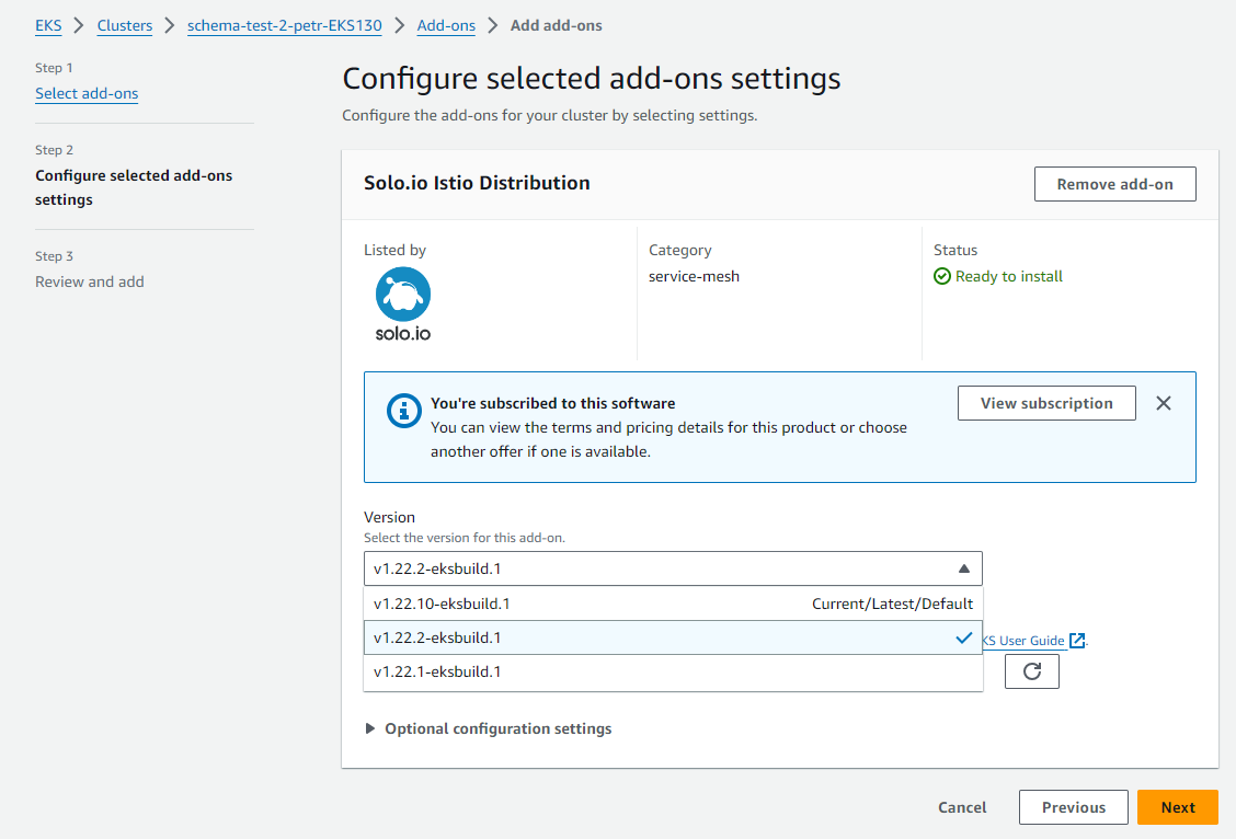 Figure: Configure the Solo add-on for EKS