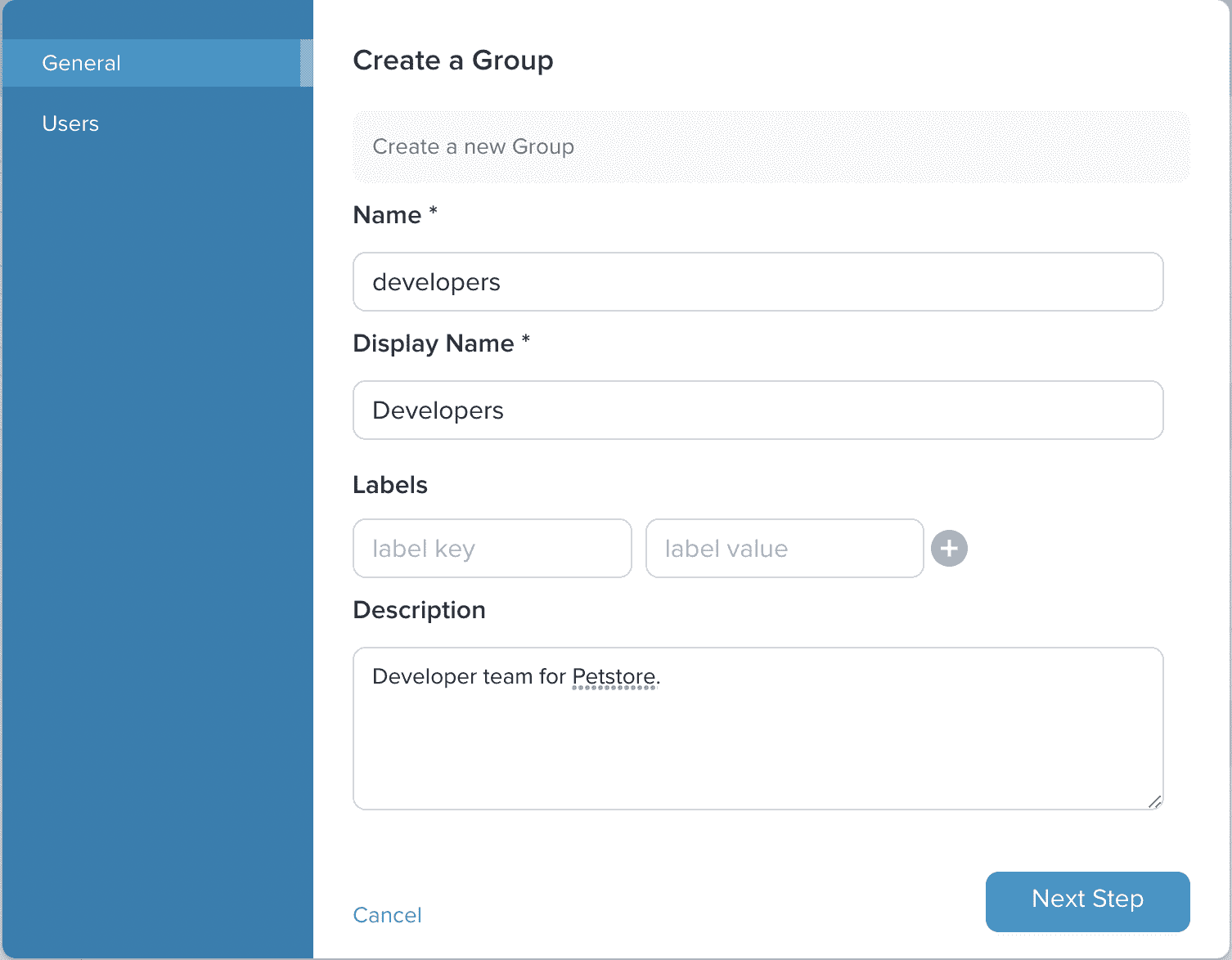 Admin Dashboard Create Group General