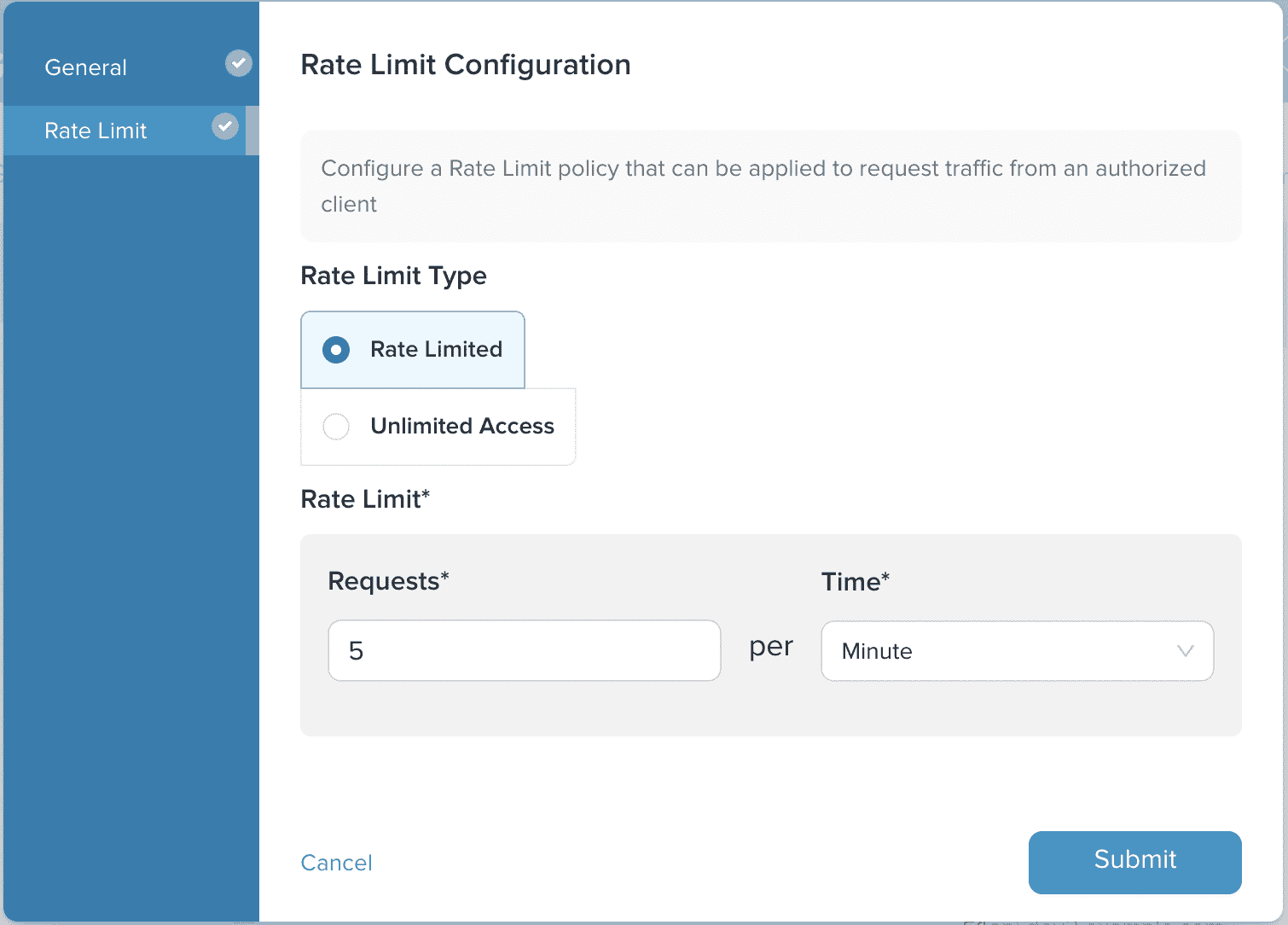Admin Dashboard Create Plan Rate Limit