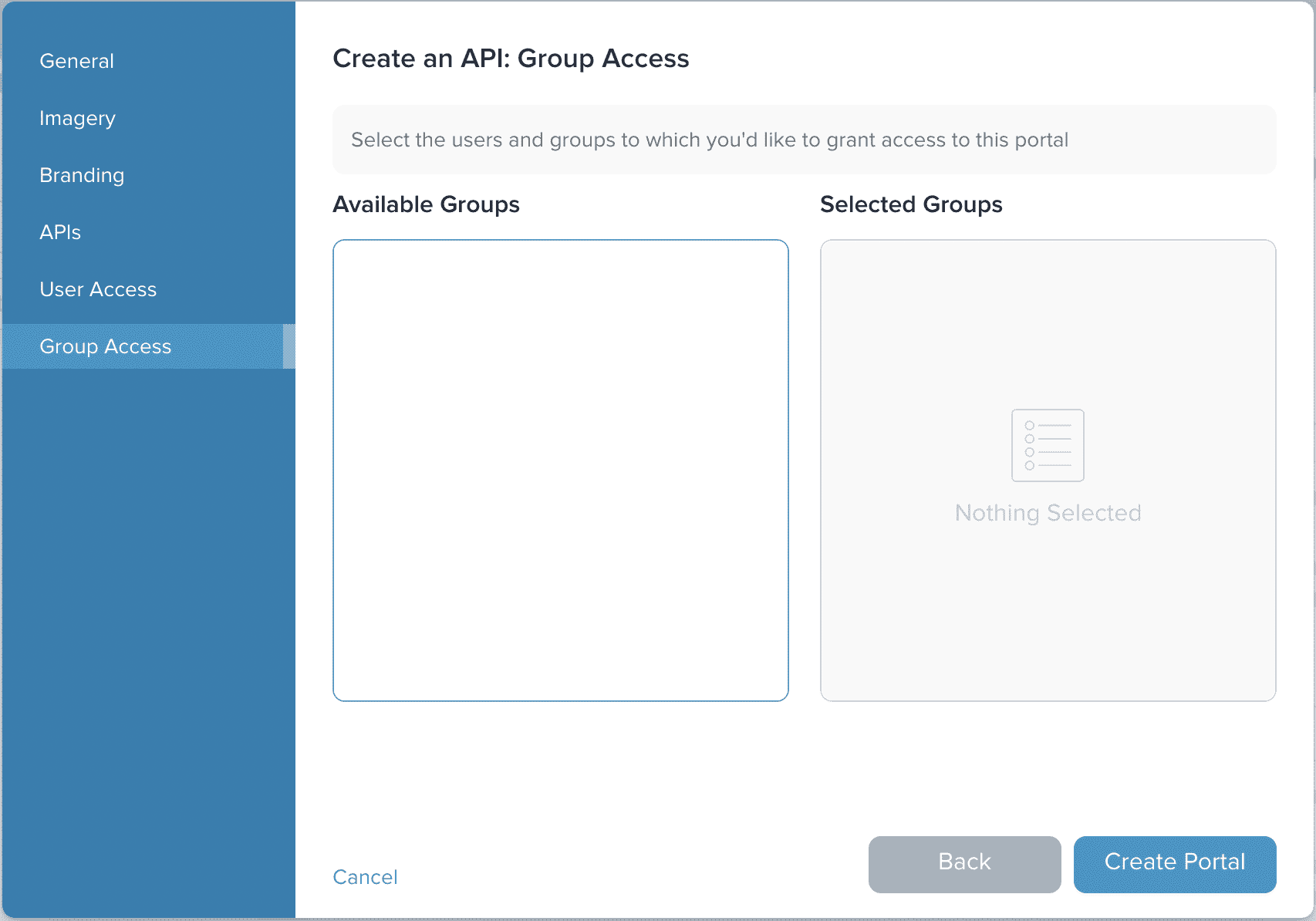 Admin Dashboard Create Portal Groups