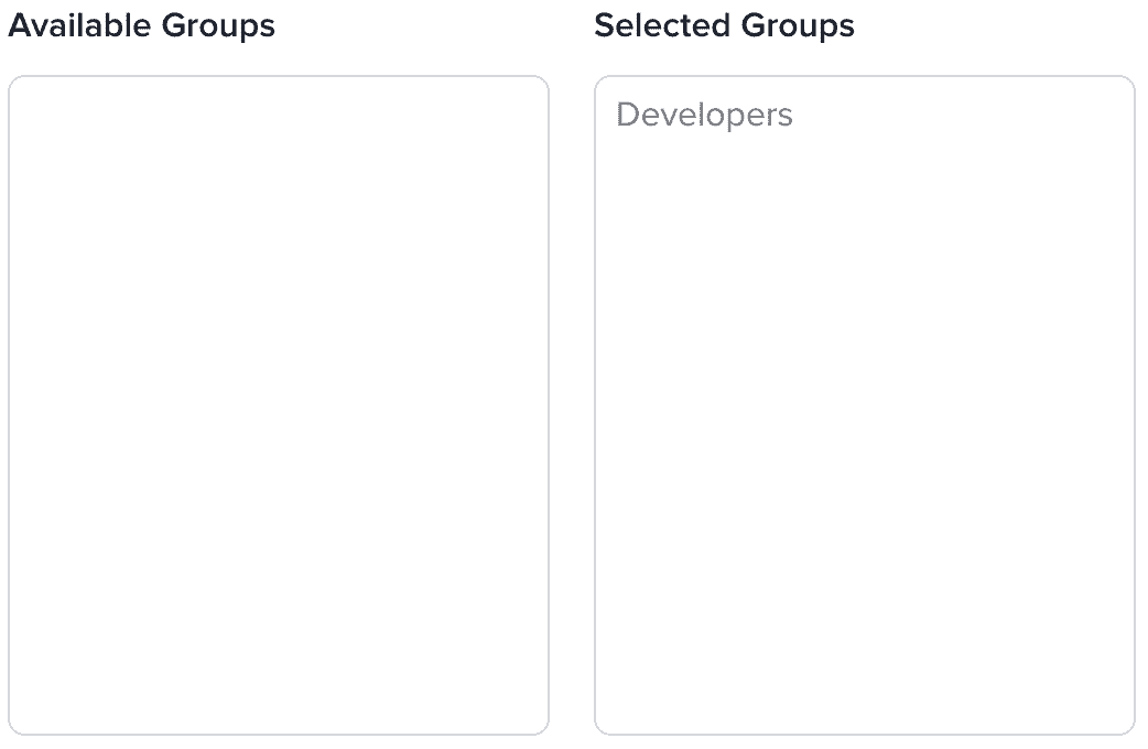 Admin Dashboard Create User Groups Selected