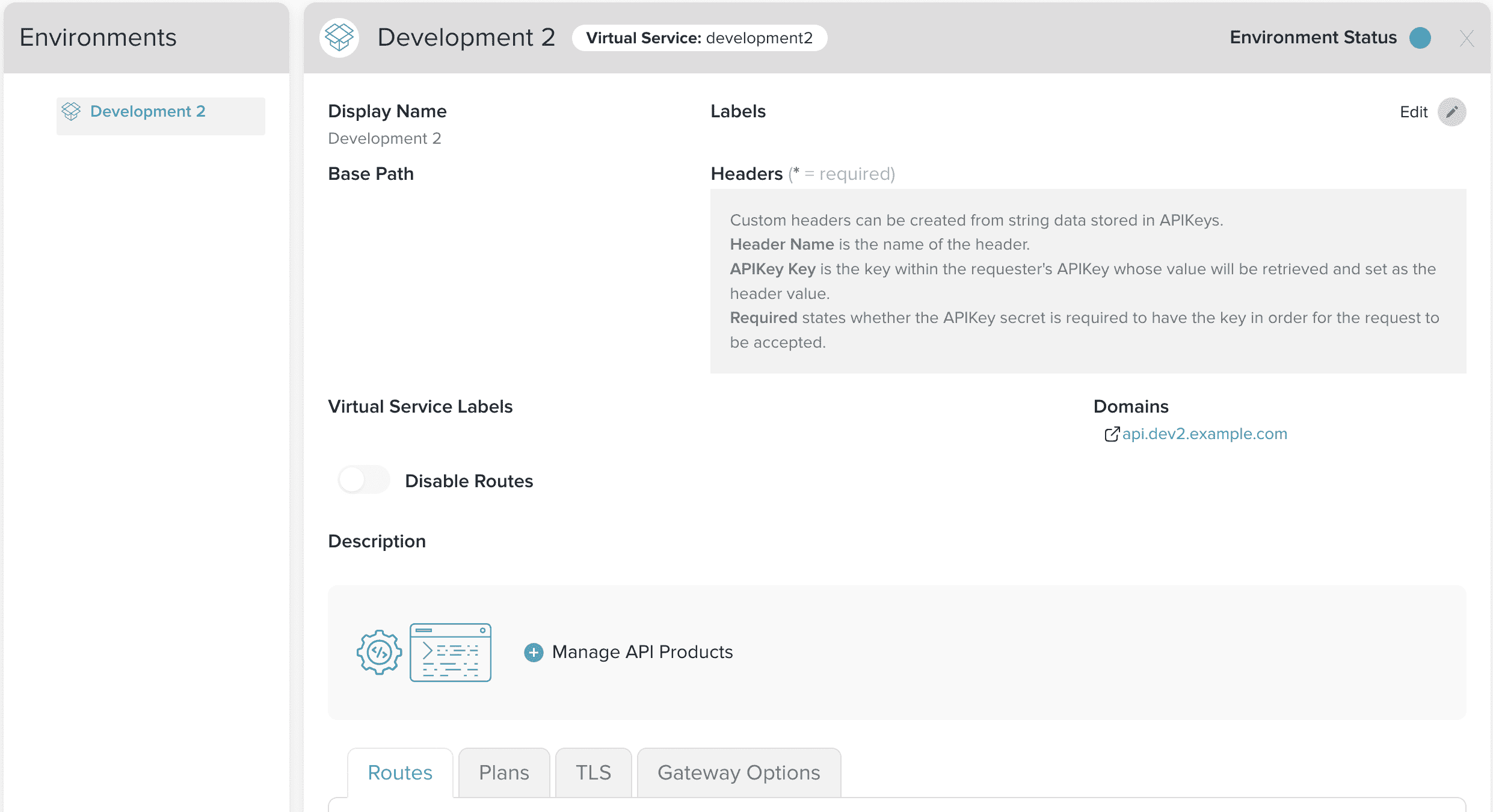 Admin Dashboard Edit API Environment Main
