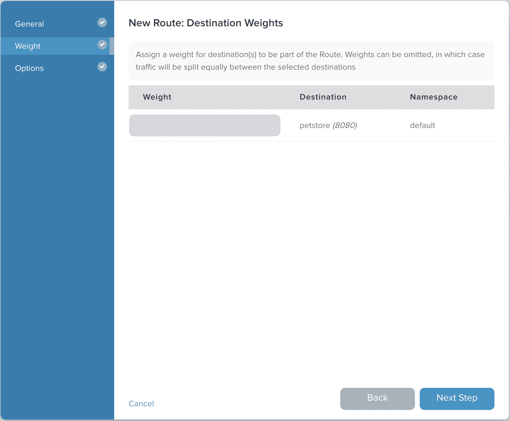 Admin Dashboard Create Route Weight